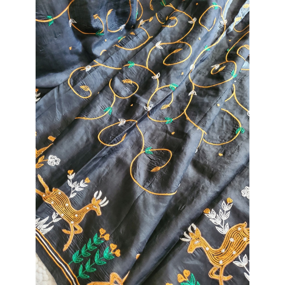 Women Pure Silk Hand Embroidery Saree Handloom Designer Aari Work - Picture 7 of 16